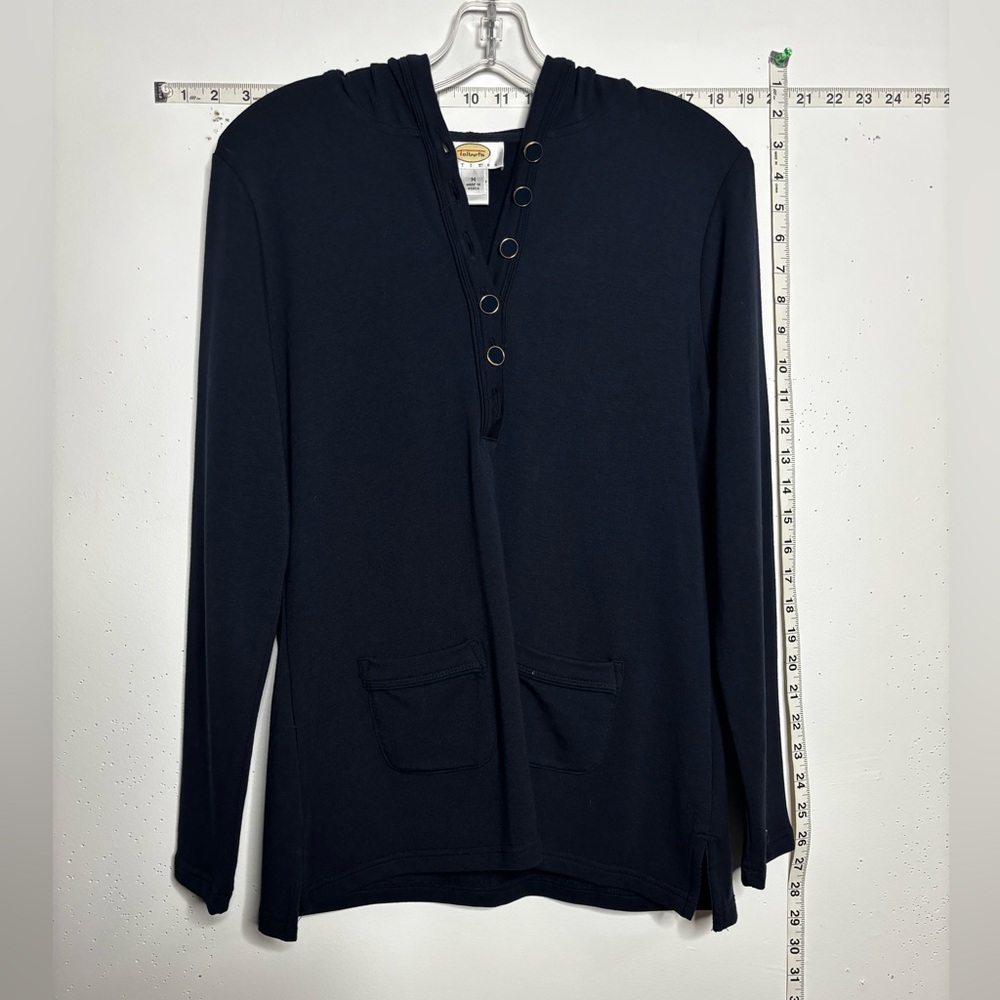 Talbots Black Hoodie with Gold Button Accents